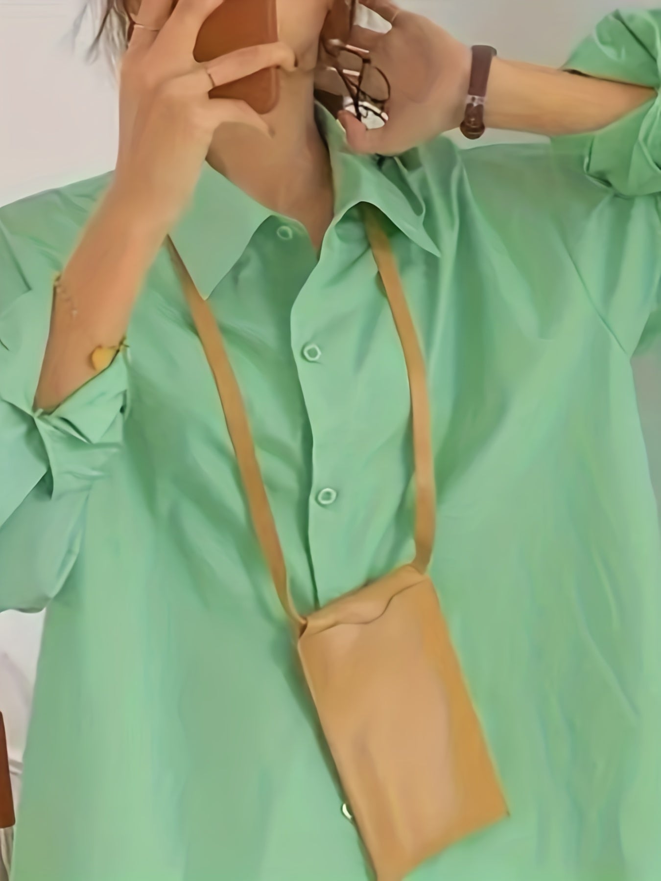  Solid Button Up Blouse & Pants Outfits 2 Piece Set