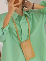  Solid Button Up Blouse & Pants Outfits 2 Piece Set