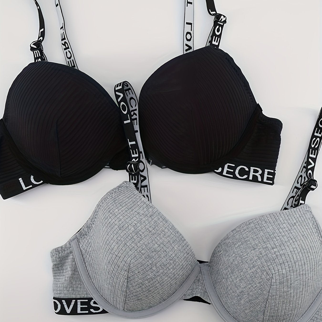 2pcs Letter Straps Push Up Bras Women's Lingerie