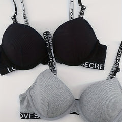 2pcs Letter Straps Push Up Bras Women's Lingerie