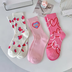 Heart & Leopard Print Socks Women's Mid Tube Stockings