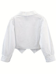 Girls Cotton Shirt College Style Long Sleeve Top School Uniform