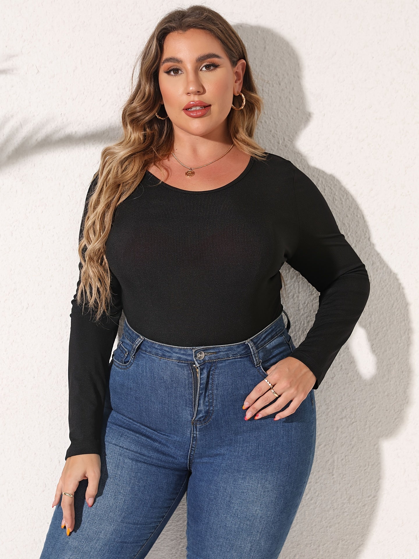  Casual Bodysuit Women's Solid Long Sleeve Round Neck