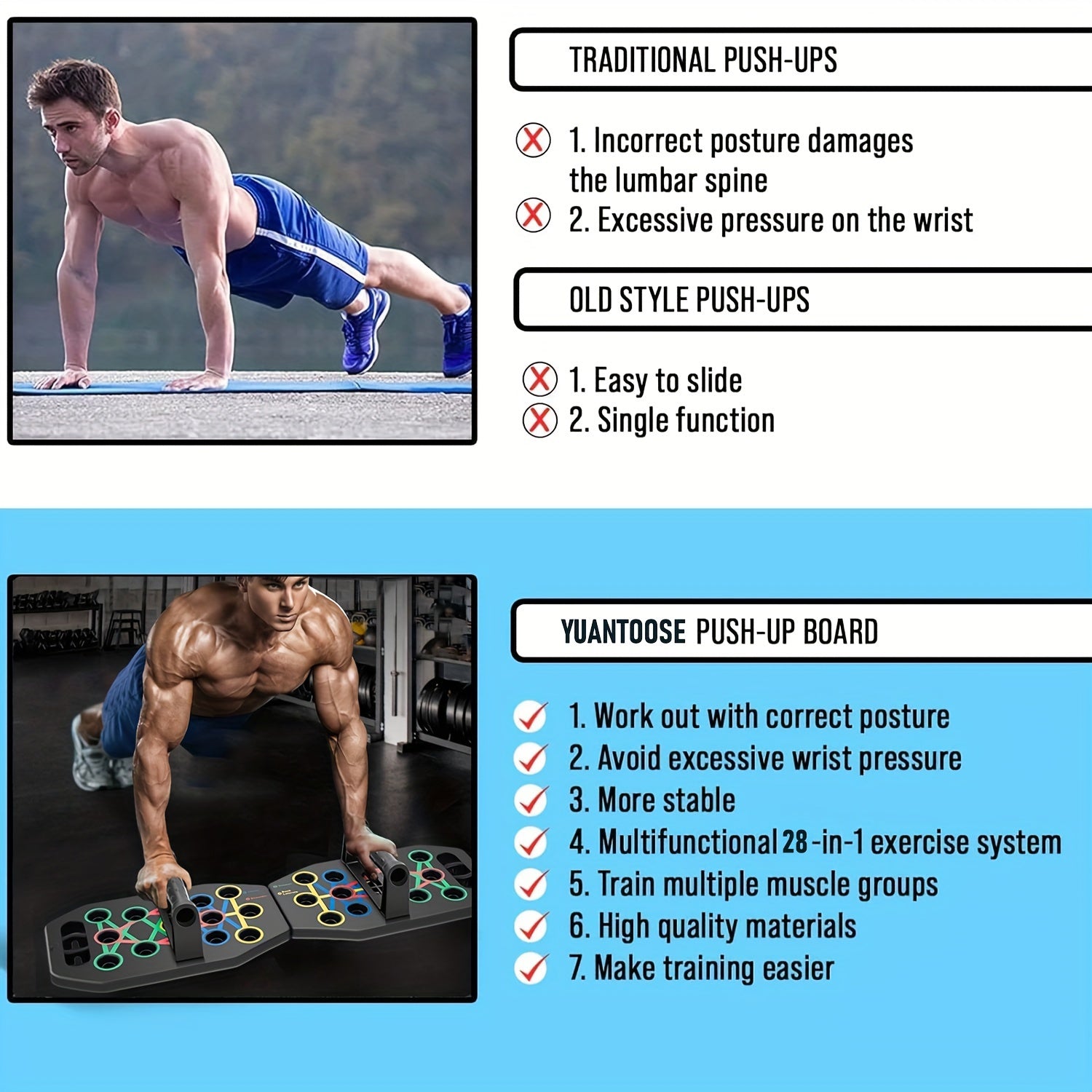 Foldable Push up Board 28 Holes Home Gym Workout