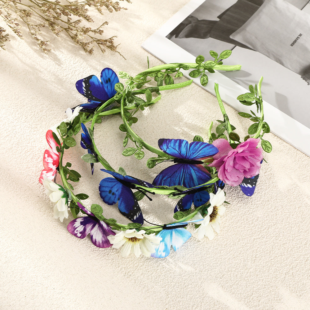 Bohemia Butterfly Leaf Headband Purple Flowers Beach Headband