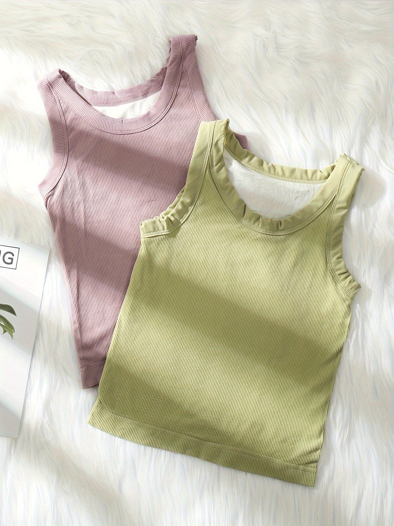 2pcs Ribbed Tank Tops Crew Neck Slim Fit Top Women's Lingerie