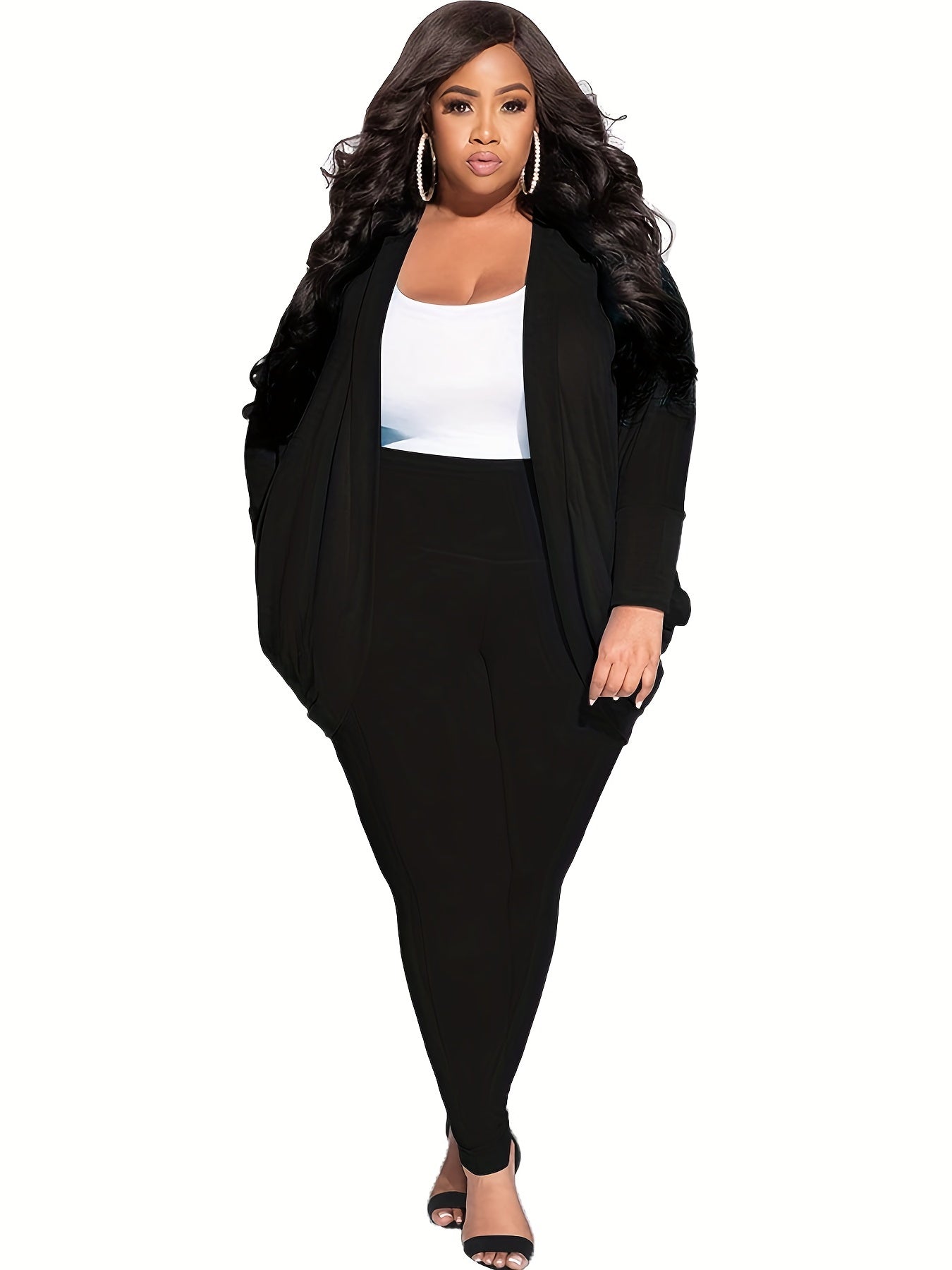Women's Plus Size Solid Cardigan & Leggings Outfits Set