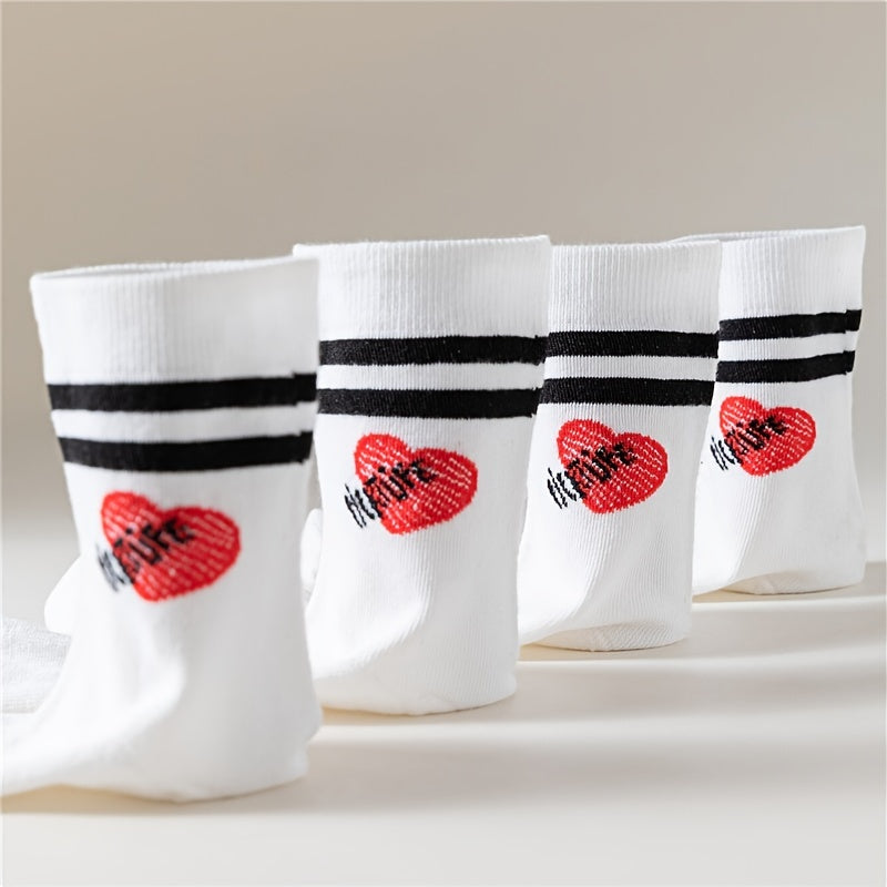 Heart Print Mid Tube Socks Women's Stockings