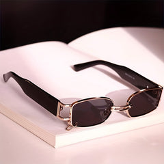 Y2K Rectangle Frame Sunglasses Metal Ring Decor Glasses Vacation UV400