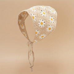 Daisy Flower Knitted Triangle Scarf Head Wrap Hollow Crochet Lace Up Turban Hat