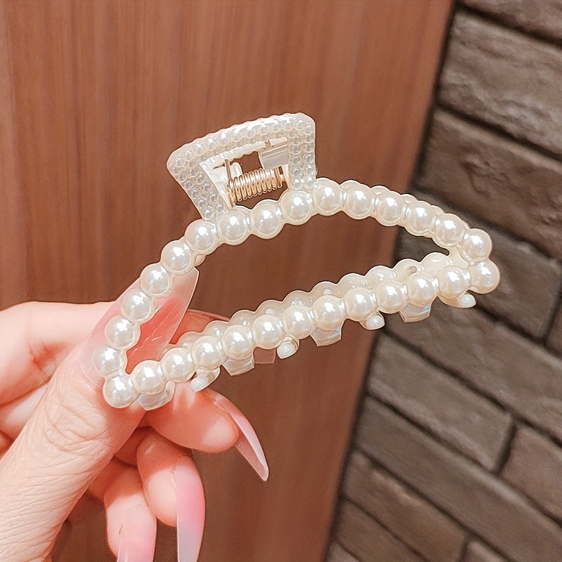 2pcs Faux Pearl Hair Claw Clip Nonslip Ponytail Holder Women Girls Hair Clip