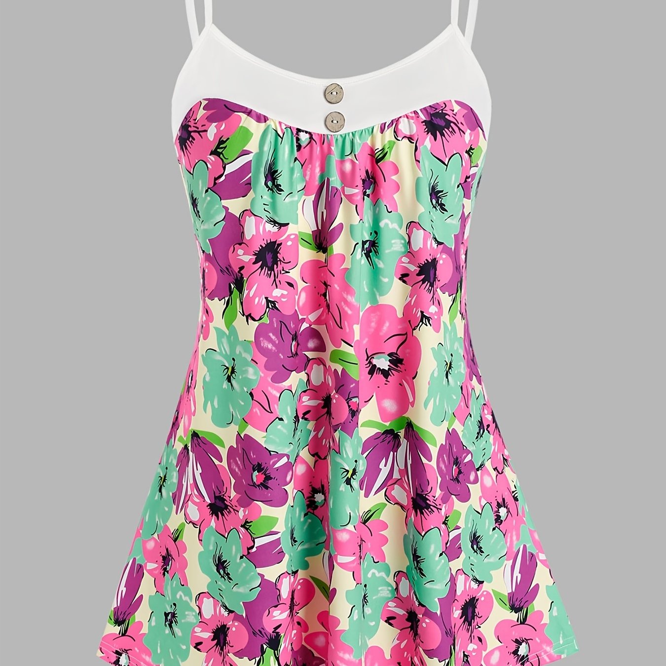 Flower Pattern Cami Top High Stretch Casual Cami Top