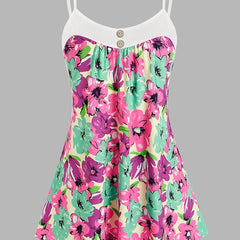  Flower Pattern Cami Top High Stretch Casual Cami Top
