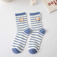 5 Pairs Teddy Bear Crew Socks Mixed Pattern Textured Pack