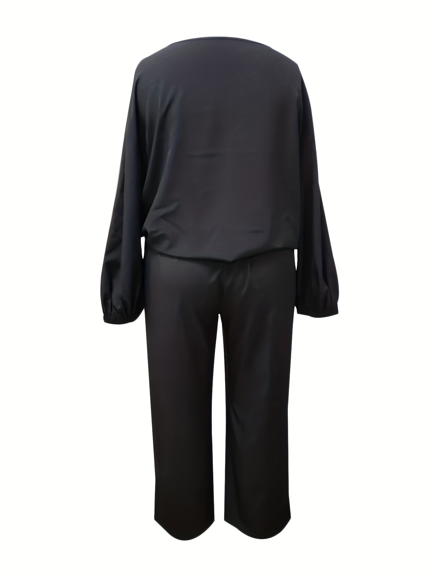  Solid Long Sleeve Tee & Belted Pants Two Piece Set