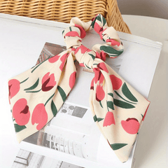 Tulip Pattern Bow Knot Hair Tie Flower Hair Rope Pastoral Hair Accessory