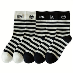 5 Pairs Striped Crew Socks Women's Stockings & Hosiery