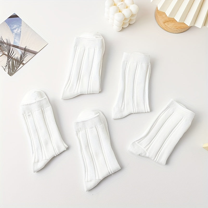 5 Pairs Solid Socks Comfy & Breathable Women's Stockings