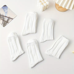 5 Pairs Solid Socks Comfy & Breathable Women's Stockings