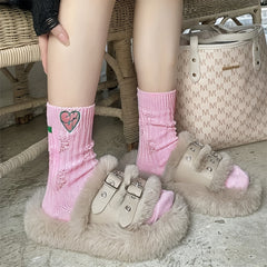 3 Pairs Heart Embroidery Socks Ripped Stockings