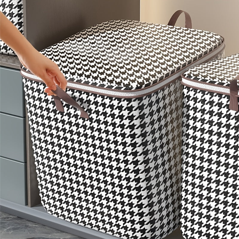 Large Capacity Houndstooth Print Bag Dustproof Zipper Organizer