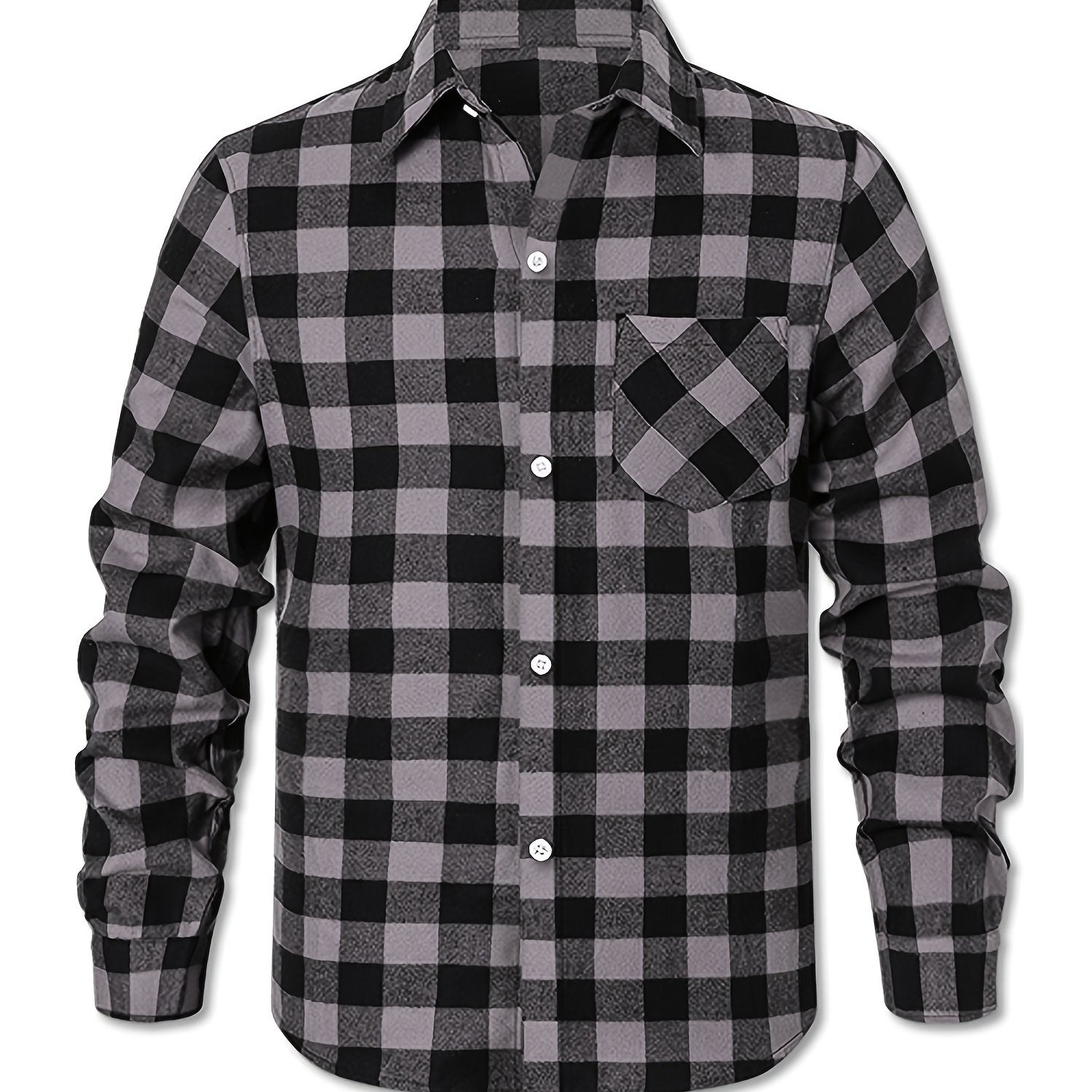 Plaid Print Men's Casual Long Sleeve Shirt with Chest Pocket