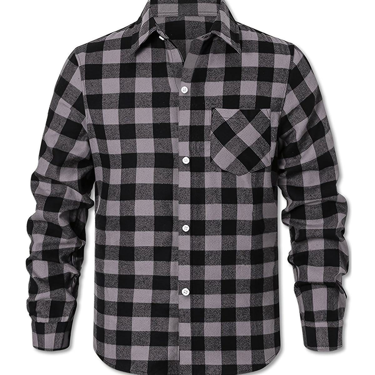 Plaid Print Men's Casual Long Sleeve Shirt with Chest Pocket