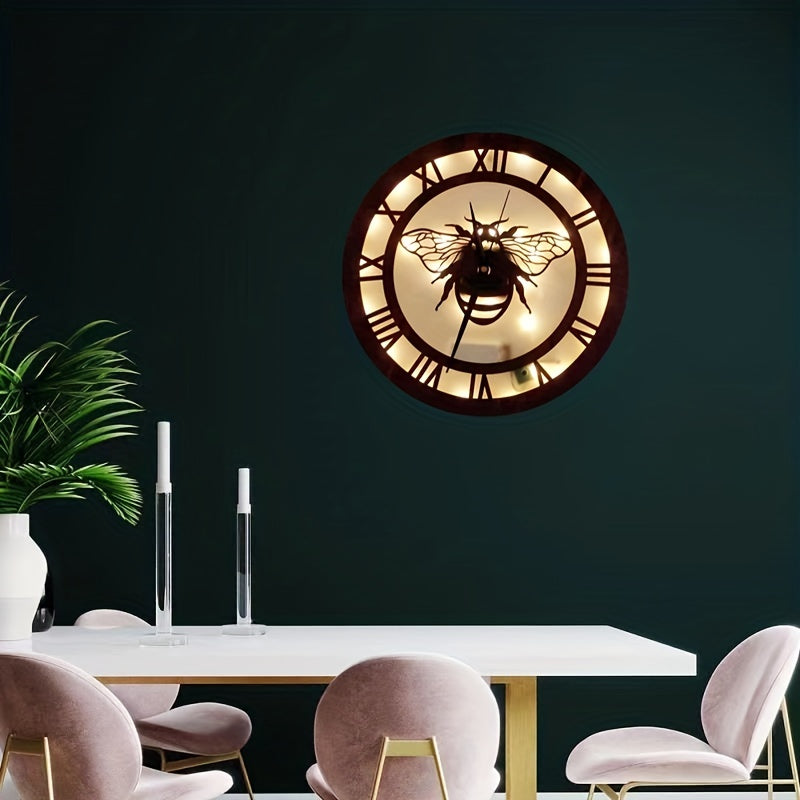 Small Bee Shape Wooden Clock Voice Light Model