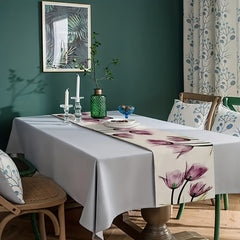 Floral Purple Table Runner Spring Tulip for Dining Table