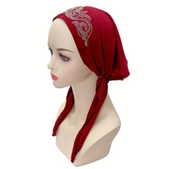 Rhinestone Decor Head Wraps Solid Turban Cap Elastic Chemo Cap