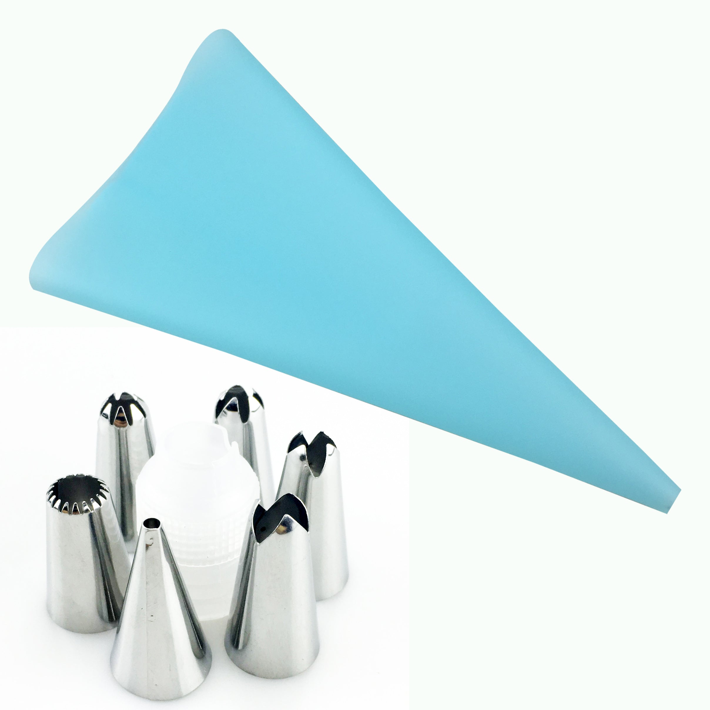 8pc Cake Decorating Kit: Silicone Bag, Tips, Coupler - Baking