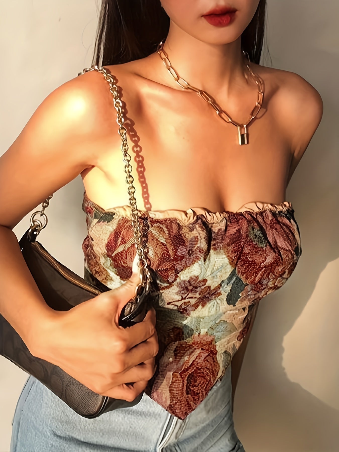 Floral Print Tube Top Backless Strapless Top