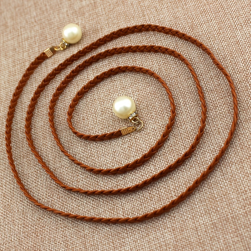Braided Thin Belt Women's Decor Waist Rope Sweet Dress Tie With Pearl