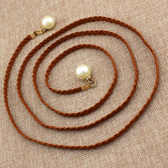 Braided Thin Belt Women's Decor Waist Rope Sweet Dress Tie With Pearl