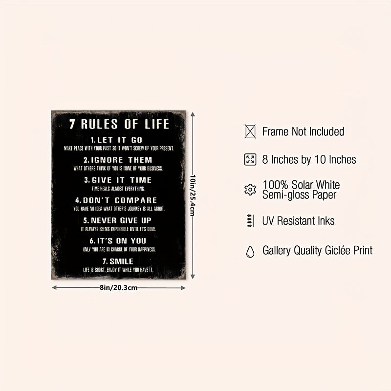 Inspirational Rules of Life Posters 8x10in for Home Office and Classroom Decor