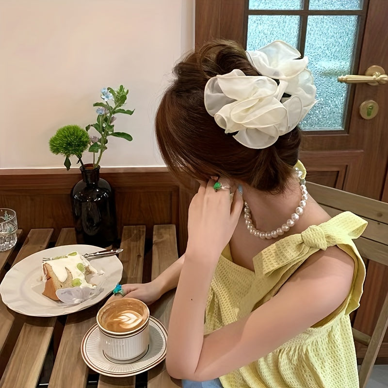 Mesh Layer Hair Claw Flower Shark Claw Ponytail Holder Hair Accessory