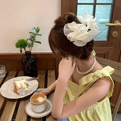 Mesh Layer Hair Claw Flower Shark Claw Ponytail Holder Hair Accessory
