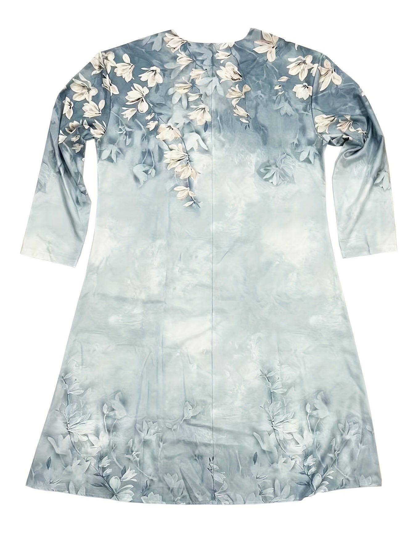 Women's Plus Floral Print Long Sleeve Maxi Dress With Pockets