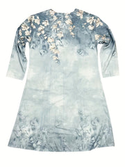 Women's Plus Floral Print Long Sleeve Maxi Dress With Pockets