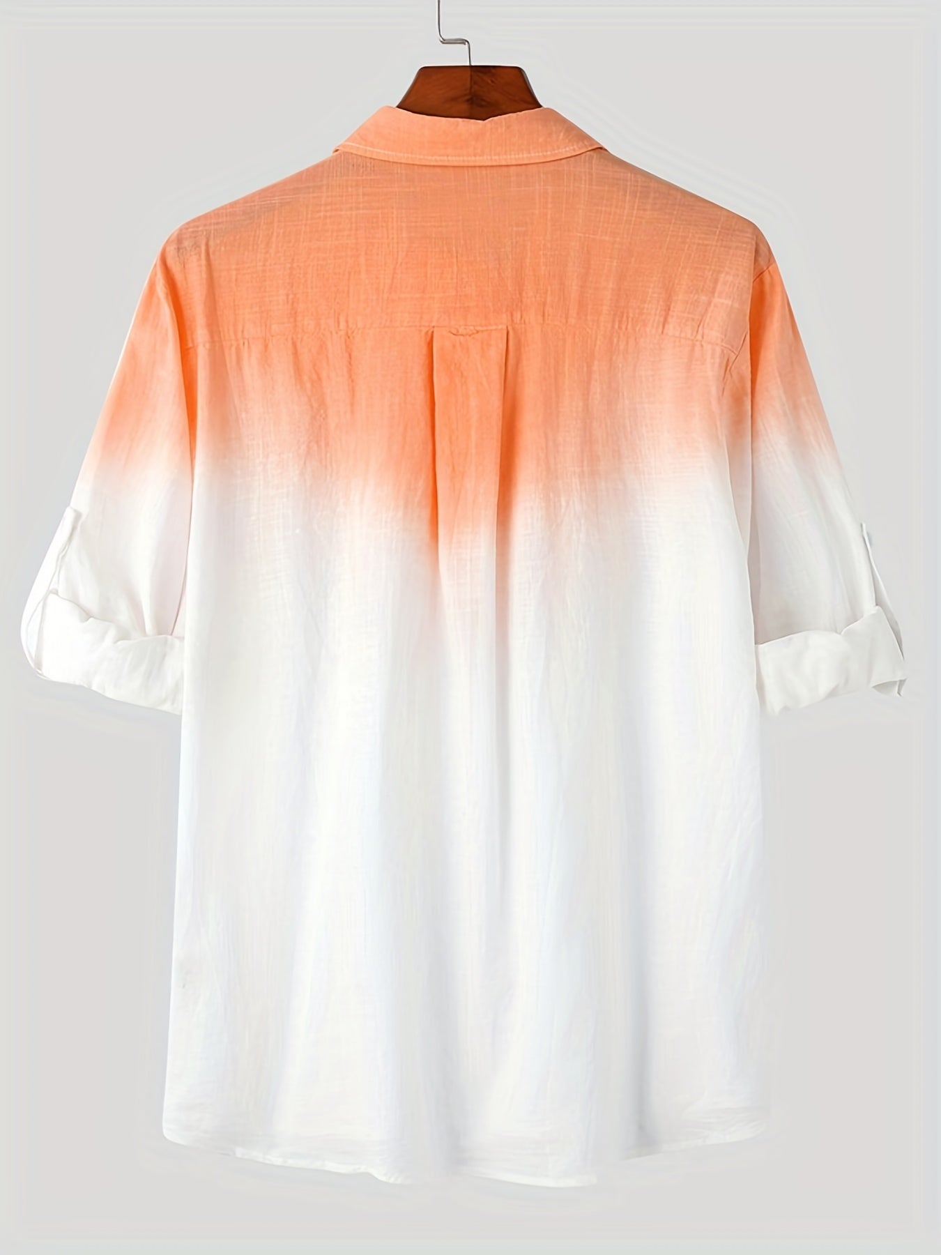 Solid Cotton Men's Shirt Top Retro Ombre Long Sleeve Closure Summer Male Casual