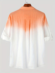 Solid Cotton Men's Shirt Top Retro Ombre Long Sleeve Closure Summer Male Casual
