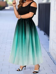  Ombre Print Cold Shoulder Maxi Dress Women's Plus