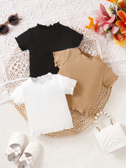 Baby Girls Cotton Ribbed Knit T shirt 3pc Set