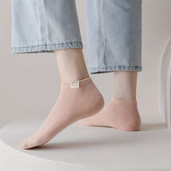 6 Pairs Cartoon Applique & College Style Women's Socks