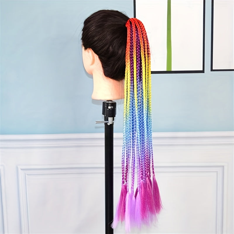 60 96 Cm Long Box Braided Ponytail Extensions Ombre Rainbow Colored