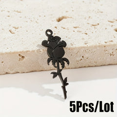 5PCS Stainless Steel Hollow Rose Flower Charms Pendants