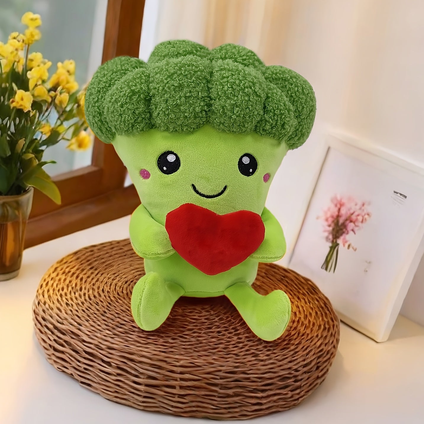 10" Broccoli Plush Toy Holding Heart. Ideal Gift for All Ages