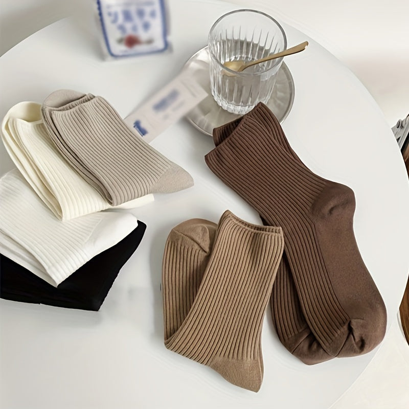 6 Pairs Solid Mid Tube Socks Women's Stockings