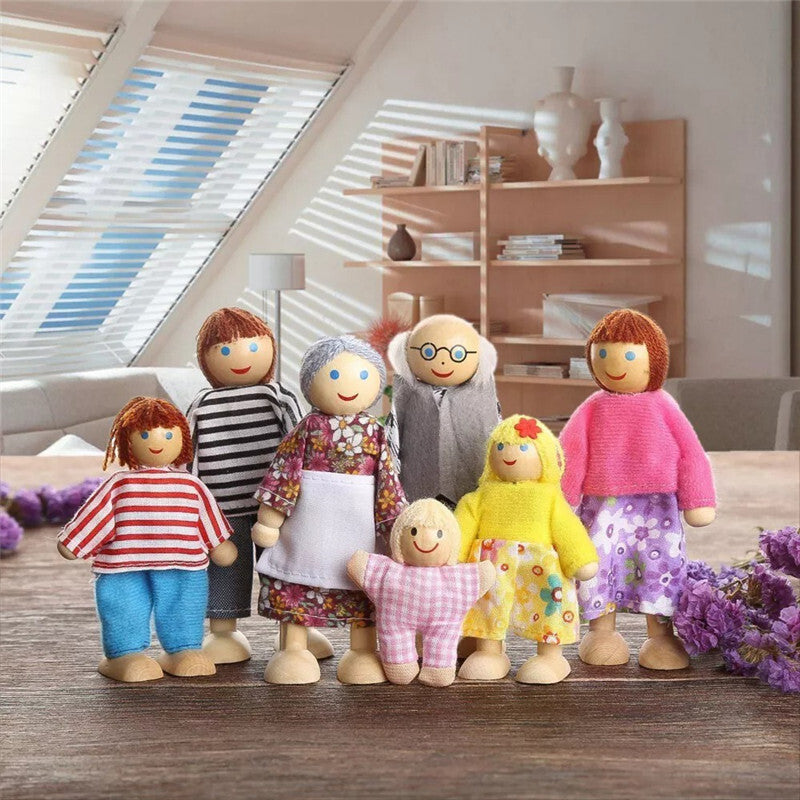 6pcs Wooden Dollhouse Family Figures People Accessories Pretend Play Gift Set