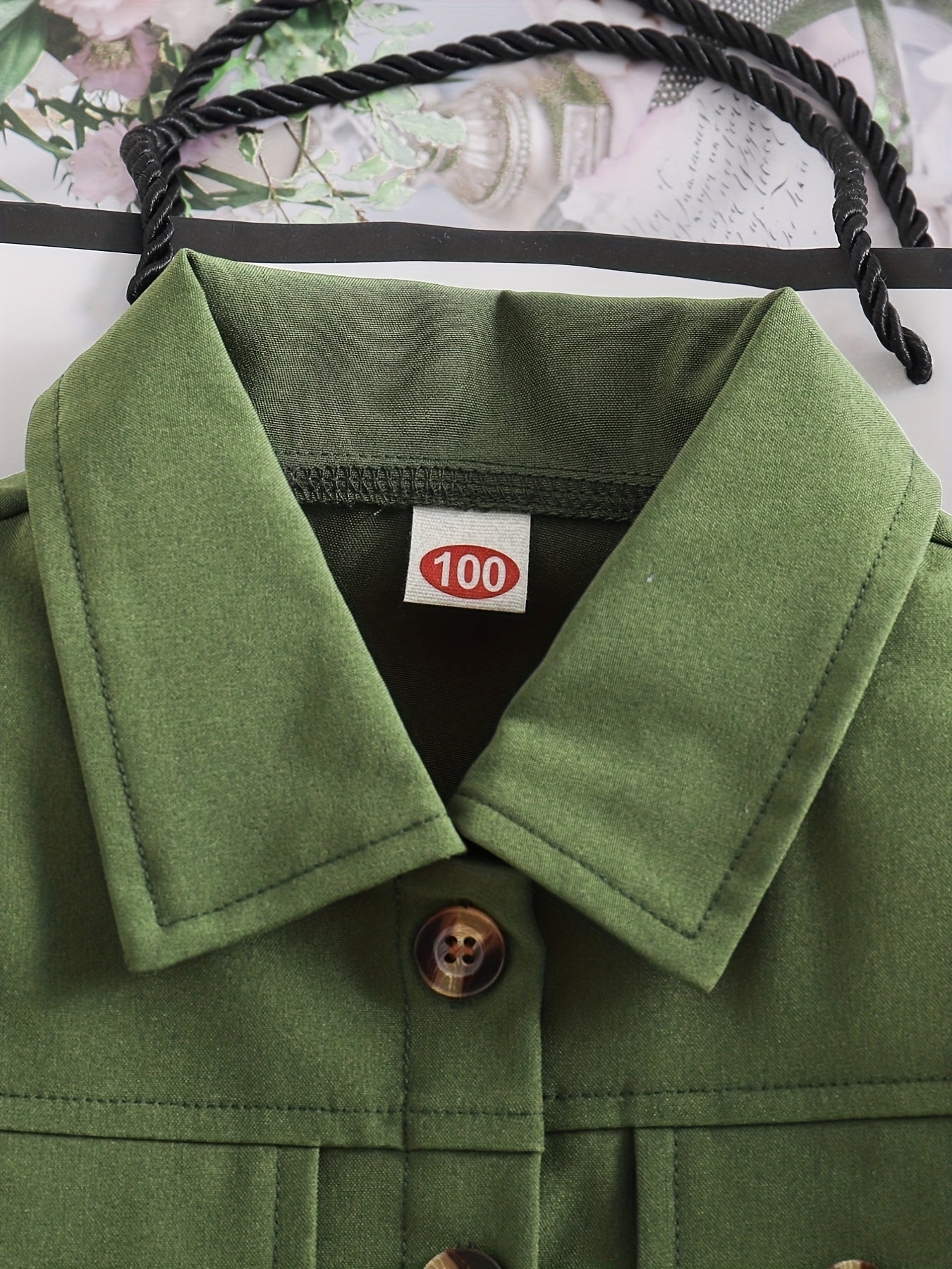 Girl's 2pcs Button Front Jacket & Belted Skirt Set for Spring Autumn